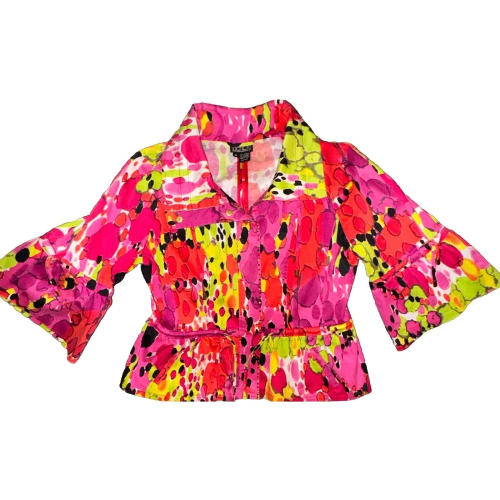 Berer Lightweight Jacket 3/4 Bell Sleeves Sequins Colorful Art Resort Women's M